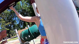 Blonde MILF loves outdoor and gangbang