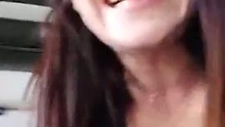 Two lesbian milfs double dildo fucking and pussy licking in car