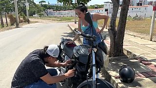 Stranded Indian Biker Girl With Big Ass Gets Anal Help From Man In Return