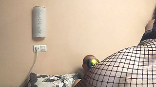 Skinny cowgirl in fishnet bodysuit takes deep dick with both holes