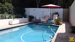 Daddy4k. pool becomes a good place for minxs hot porn with bf's grandpa