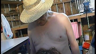 Hairy Mature Cougar Gets Banged and Facialized by the Young Gardener and Papy