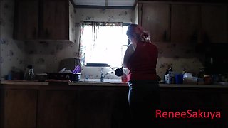 Pregnant Sink Plunging Wearing Jeans