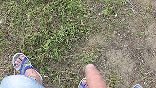 I approached this lonely girl and started jerking off my cock next to her. She sat silently watched and touch my cock when i cum