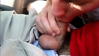 Blowing a friend in the car and he cums in my mouth