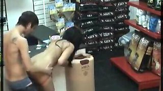 Doggy style drill for brunette in the store!
