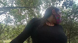 Slutty Latina in the Forest Exposing Her Ass in a Dress and Thongs