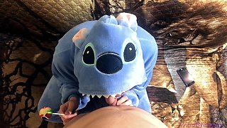 Emo Girlfriend Sucks Lollipop and Something Else in Stitch Cosplay