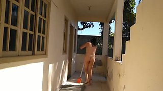 Amateur Wife Flashes & Masturbates Naked on Porch - Big Ass Brunette Outdoor Fun