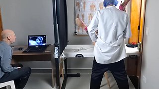 Perv Doctor Fucks Slim Redhead Babe While Her Husband Is Watching It On the Ultrasound Monitor