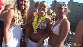 Horny sexy bimbos get together for some wild beach parties