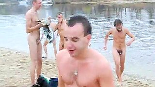 Group skinny dip shows naked boobs