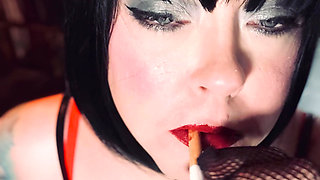 Smoking Mistress Tina Snua Chain Smokes 2 Superking cigarettes In Fishnet Gloves - Smoker smoke BBW Chubby