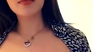 Busty curly brunette with big boobs fucks on couch