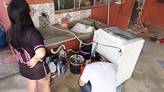 Hotwife Receives Washing Machine Technician While Cuckold Is at Work