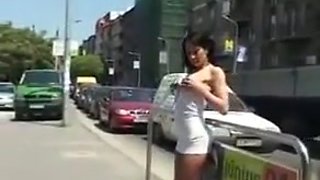 Housewife flashing in public