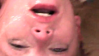 Extreme intensive deepthroat gagging and face fuck for teen redhead