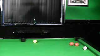 Cheating guy drills brunette BBW on the pool table