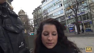 HUNT4K. Cameraman fucks comely brunette next to her grumpy cuckold