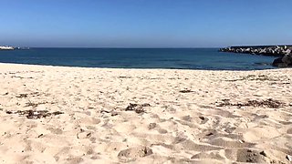Amateur couple enjoys risky sex on the beach POV