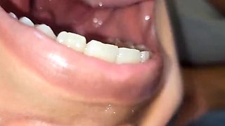Upside Down Deep Throat Cum Swallow - Brunette Teen Slut Gets Throat Filled