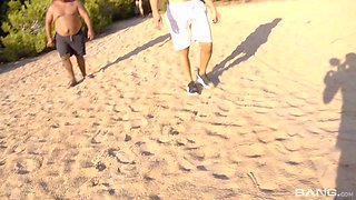 Briana Bounce sucks and fucks two guys outdoors