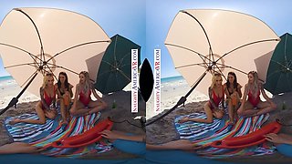 Super-Naughty America - 3 molten honeys go to town on the lifeguard's dick
