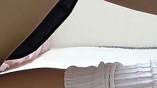 Miniskirt Apron Uniform and Micro Thong Wedgie Ass and Pussy, Natural Tits Slender Japanese Girl Sexy Exercise Tease