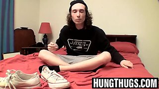 Naughty butt pirate strokes his hard pecker and cums