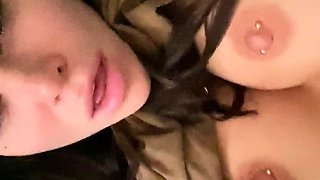 Amateur young brunette enjoys dildo on solo masturbation