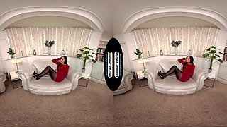 Louisa Lu Red Dress With Black Glossy Tights/Pantyhose Joi - 8k Vr