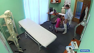 Fake clinic - hot dark haired trades porn for health check physicians