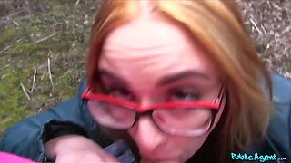 Sexy Redhead Student 18+ Nerd In Glasses Fucking In The Bushes - Outdoor Reality Porn