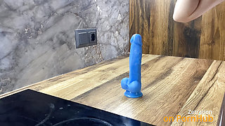 Foot Fetish Kitchen Solo - My Wife Teases with Her Toes and Fucks Herself with a Blue Dildo