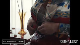 Brunette Sheila Ortega seduces soldier on couch for passionate fucking with big tits and blowjob