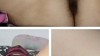 Amateur Wife Fingers in Pussy Orgasm. Latina Hairy Pussy Masturbates with Moans