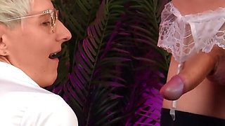 Amazing Handjob for Sissy and Amazing Funny Cumming