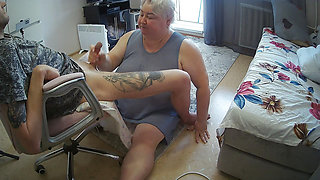 wife watches as stepmom gives deep blowjob and swallows cum