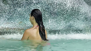 Monika Fox In Pink Bikini Swims In Pool And Walks