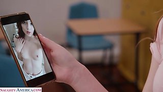 Petite redhead, Michelle Anthony, takes her professor's dick in classroom