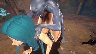Goblin cave bootiefuck with a cumshot in her ass