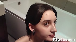LOVEHOMEPORN - Cute girlfriend sucks me off in the bathroom