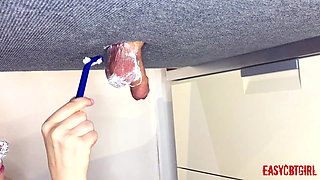 Mistress Shaves Her Slave's Balls on the Milking Board Easycbtgirl