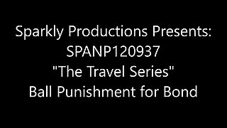 Restrained slave having his balls whipped mercilessly