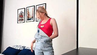 Slutty amateur blonde smoking and jerking dick