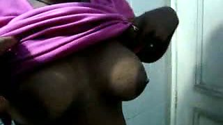 Indian tamil maid exposing her hot boobs to owner