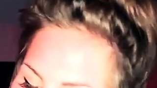 Big tit brunette sucks a big cock POV