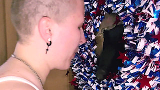 Memorial Day Glory Hole Tom Boy in Halter Top Gives Blowjob and Get Fucked by BBC