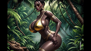 African woman sexy pose in jungle with music (Ai animation)