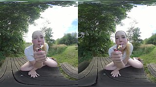 Aloralux - Smoking Bench; Amateur Outdoor Flashing her Tits